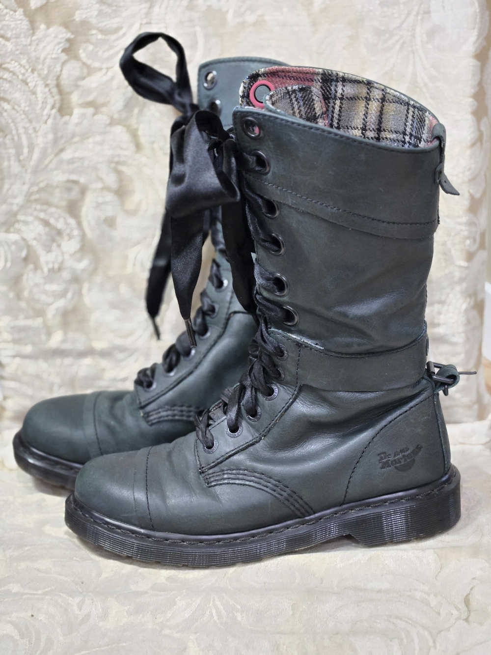 Dr. Martens Triumph 1914 Plaid Combat Boots with Satin Laces - Picture 3 of 12